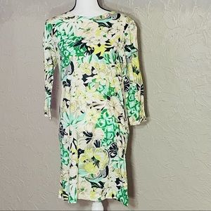 NWT Caribbean Joe small cream/green floral tropical dress